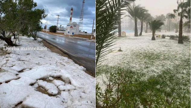 Djerba recouverte d’un manteau blanc après une averse de grêle